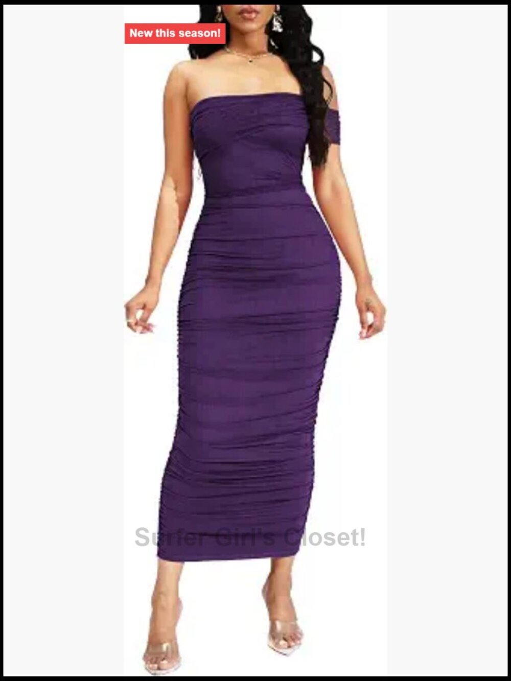 Sexy One Shoulder Ruched Bodycon Midi Dress Long Sleeve